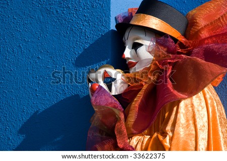 Pierrot Clown Mask. stock photo : Clown in orange