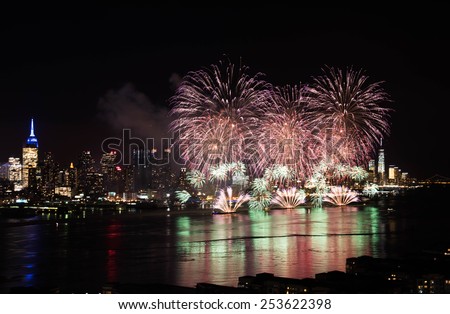 New York, February 17, 2015 - Fireworks over Hudson River in celebration of Chinese New Year.