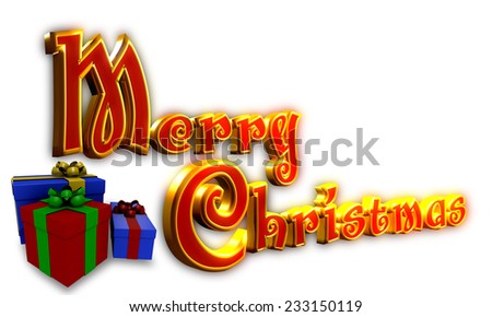 Merry Christmas Title Red and Golden with gift\'s boxes