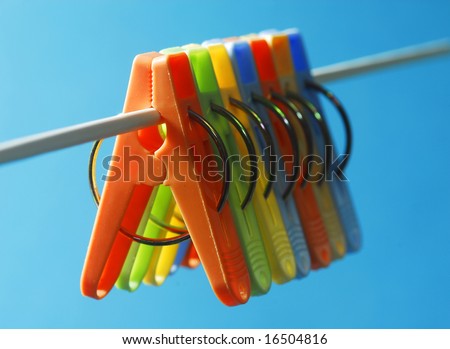 The colorful clothes pin , red, yellow, blue etc.