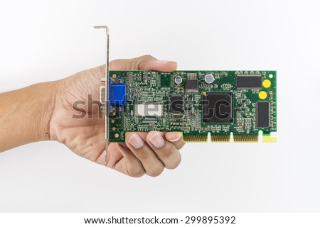 Hand holding IC chip Computer Graphics isolated on white