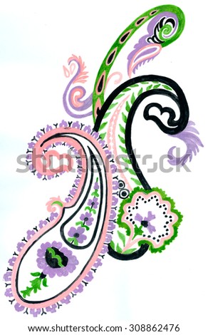 hand painted isolated watercolor paisley