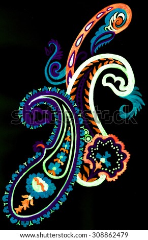 hand painted isolated watercolor paisley in black background