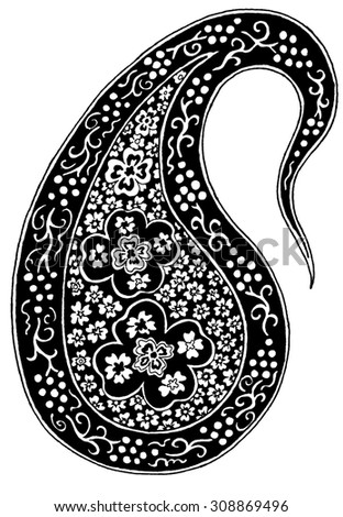 hand painted isolated black and white paisley
