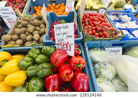 OUD GASTEL, NETHERLANDS - AUGUST 21:  A vegetable stall in the market on August 21, 2013 in Oud Gastel.