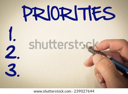 Priorities text  write on wall