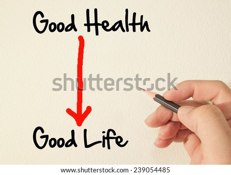 Good health and good life text write on wall