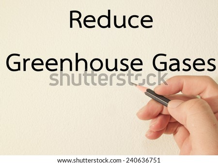 reduce greenhouse gases  text write on wall