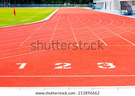 Running track numbers one two three in stadium