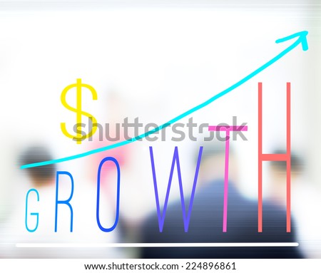 drawing business growth chart on blur people background