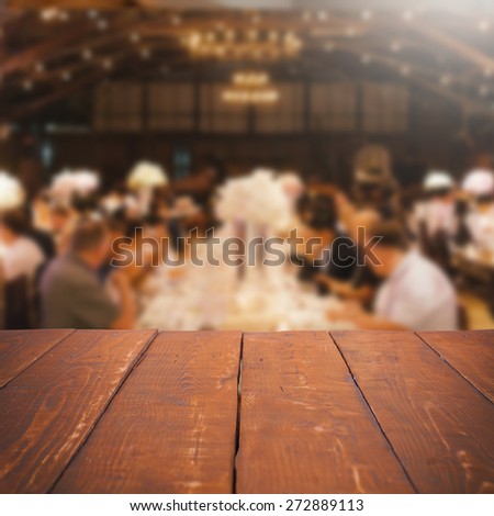 Empty table and blurred dinning people background, product display