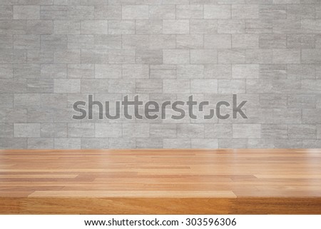Empty wooden table over brick wall  background.product display montage