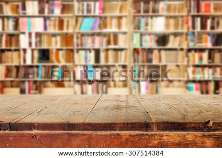 Empty wooden table and modern library background, product  montage display
