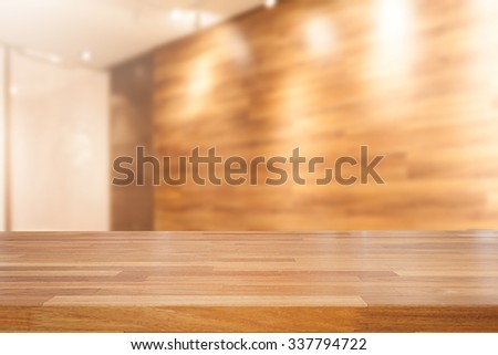 Empty wooden table and wooden wall with lighting  background, product display template.