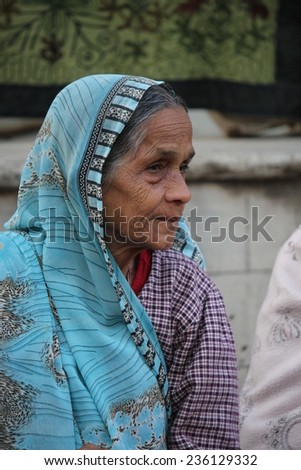 PUSHKAR INDIA - NOV 27: Senior Indian woman portrait. Image taken on November 27 2012 on Pushkar street, during the fampous Camel Fair exhibition.