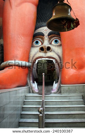 DELHI, INDIA - DEC 1: Entrance door of Hanuman Temple,  monkey-man god of the Hindu religion, on December 1 2012