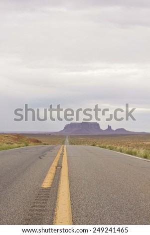 ARIZONA, USA - AUGUST 7: The scenic road to Monument Valley before dawn in a gloomy day, on August 7 2013