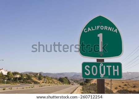 CALIFORNIA, USA - AUG 15 2013: California highway 1 green sign on the street