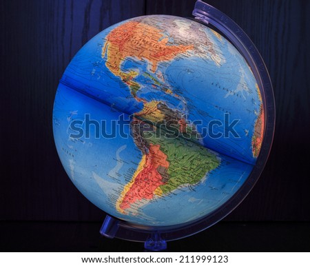 ZAGREB, CROATIA - AUGUST 15, 2014: Light globe with close up North and South America