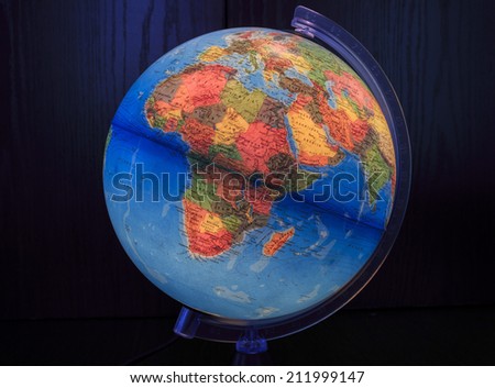 ZAGREB, CROATIA - AUGUST 15, 2014: Light globe with close up Africa on globe