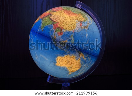 ZAGREB, CROATIA - AUGUST 15, 2014: Light globe with close up Australia and Asia