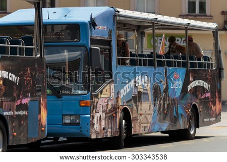 ZAGREB, CROATIA - AUGUST 05, 2015: Hop on, hop off tourist bus in city of Zagreb