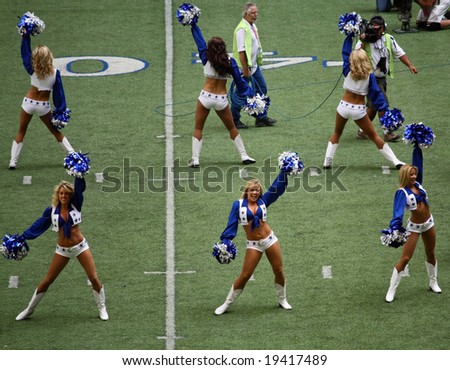 DALLAS - OCT 5: Texas Stadium in Irving, Texas on Sunday, October 5, 2008. Dallas Cowboys cheerleaders perform. The last season Dallas will play in Texas Stadium.
