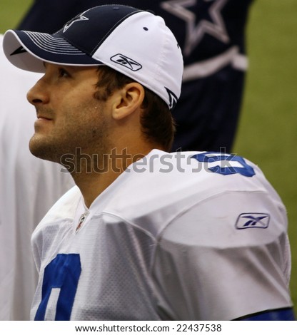 DALLAS - DEC 14: Taken in Texas Stadium on Sunday, December 14, 2008. Dallas Cowboys Quarterback Tony Romo on the sideline during a game with the NY Giants.