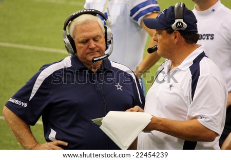 DALLAS - DEC 14: Sunday, December 14, 2008. Dallas Cowboys Head Coach Wade Phillips on the sideline during a game with the NY Giants. Taken in Texas Stadium.