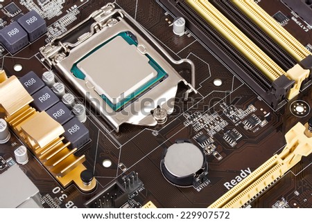 Typical new PC computer motherboard with socket 1150