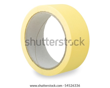 Roll of yellow adhesive tape isolated on white background
