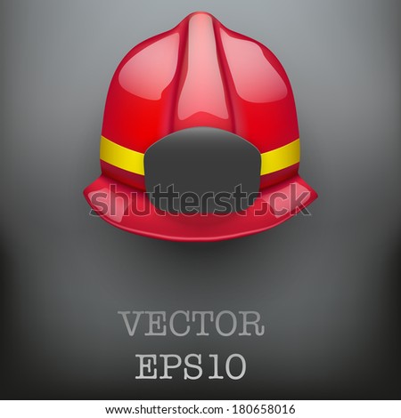 Background of Red firefighter helmet vector illustration. Space for badge or emblem. Isolated and editable.