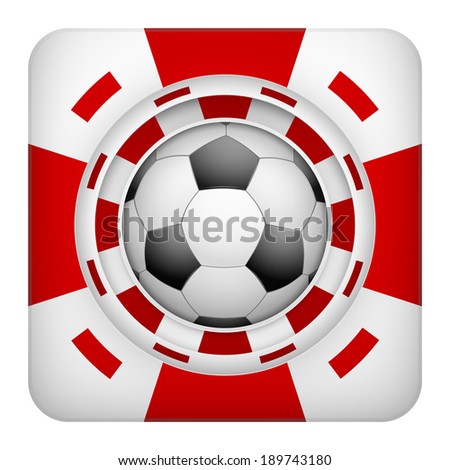 Square tote symbol red casino chips of sports betting with soccer ball. Bright bookmaker icon of gambling excitement. Vector Illustration.