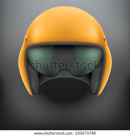 Background of Military Orange Aircraft or motorsport marshall helmet. Help of steward. Illustration isolated on white background.