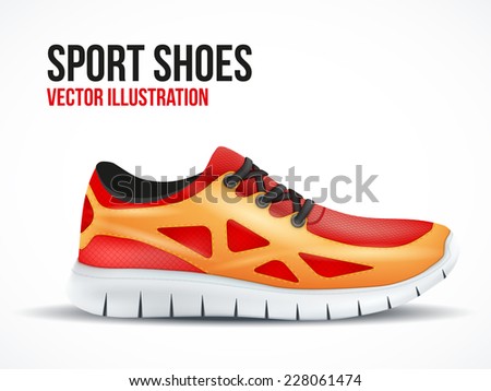 Running red shoes. Bright Sport sneakers symbol. Vector illustration isolated on white background.