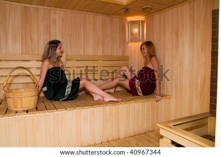 stock photo The girls relax in the sauna of his hotel