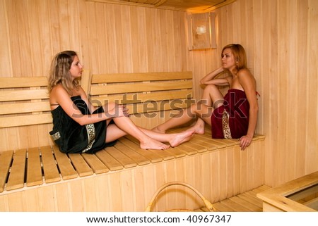 stock photo The girls relax in the sauna of his hotel