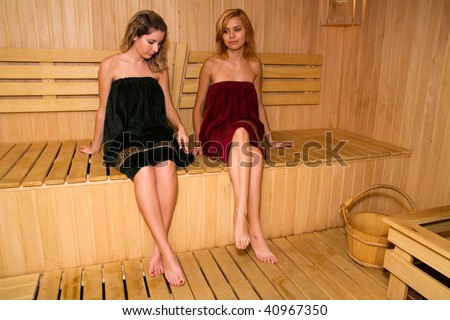 stock photo The girls relax in the sauna of his hotel