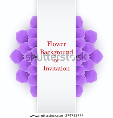 Greeting card or background with light purple flower and space for text. Vector Illustration isolated on white background.