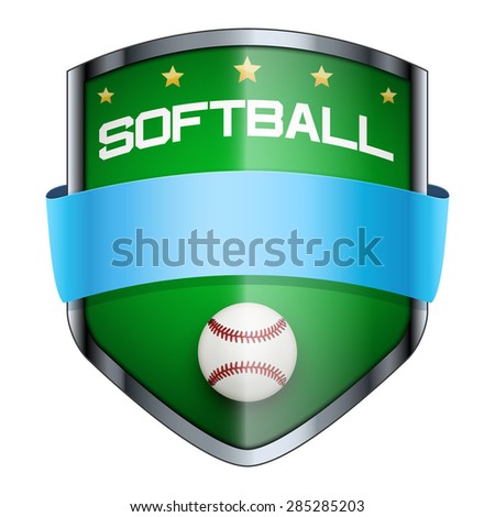 Softball Shield badge. The symbol of the sports club or team. Vector Illustration isolated on white background.