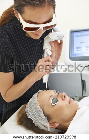 Beautician Carrying Out Q Switch Laser Treatment