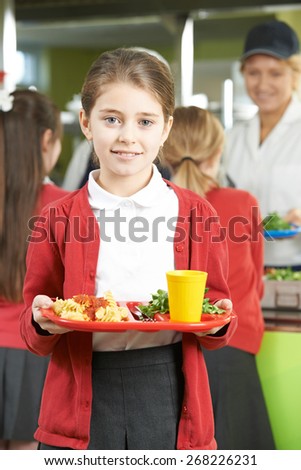Female Pupil With Healthy Lunch In School Cafeteria