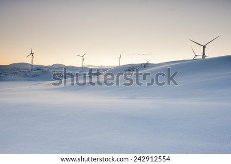 Wind farm in northern Sweden at winter.