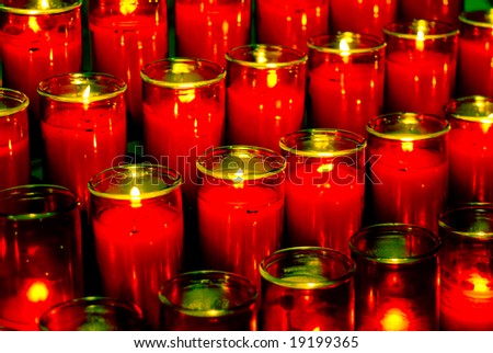 Candles burning in a monastery prayer room