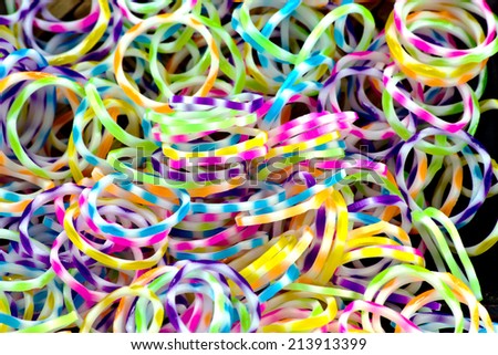 close up of color full elastic  loom bands rainbow color full