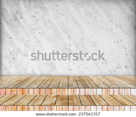 Backdrop sandstone wall and wood slabs arranged in perspective texture background in black and white.