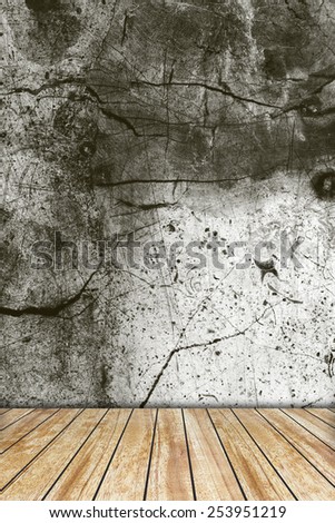 Backdrop  black and white stone wall and wood slabs arranged in perspective texture background.