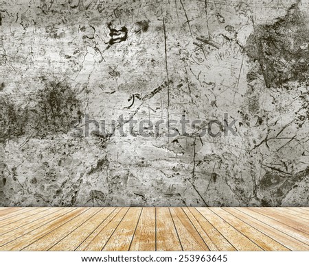 Backdrop light brown stone wall (marble) and wood slabs arranged in perspective texture background.