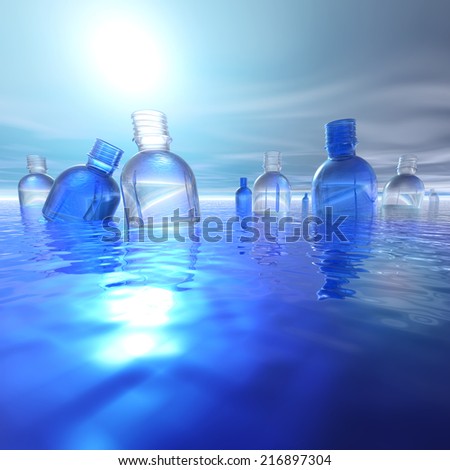 Plastic bottles in water backlight