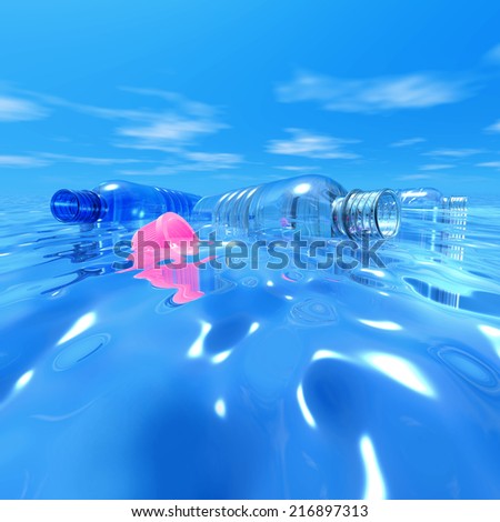 Plastic bottles in the water
